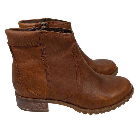 Timberland Brown Leather Ankle Booties - Women's Size 6.5 - Picture 1 of 8